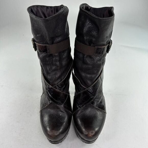Stuart weitzman holdon Brown shark nappa Booties US 7 M High Heels Buckles Boots - Picture 3 of 12